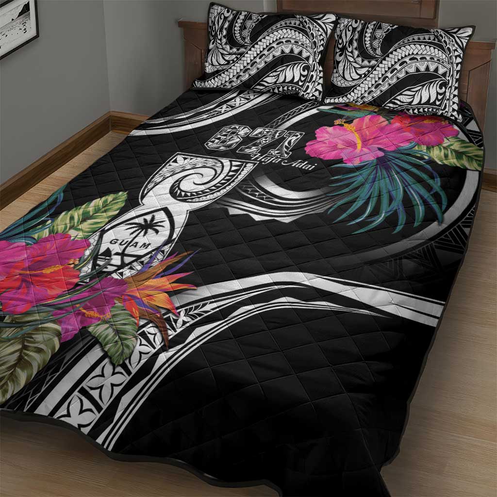 Hafa Adai Guam Quilt Bed Set Polynesian Tattoo Tropical Flowers