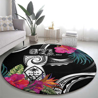 Hafa Adai Guam Round Carpet Polynesian Tattoo Tropical Flowers