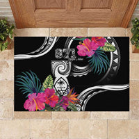 Hafa Adai Guam Rubber Doormat Polynesian Tattoo Tropical Flowers