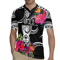 Hafa Adai Guam Rugby Jersey Polynesian Tattoo Tropical Flowers