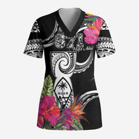 Hafa Adai Guam Scrub Top Polynesian Tattoo Tropical Flowers - Polynesian Pride