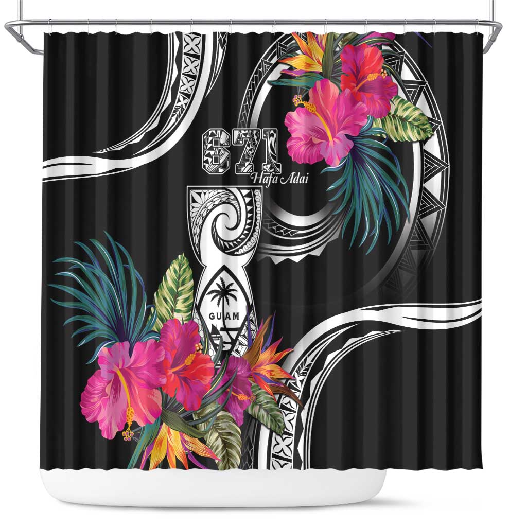 Hafa Adai Guam Shower Curtain Polynesian Tattoo Tropical Flowers