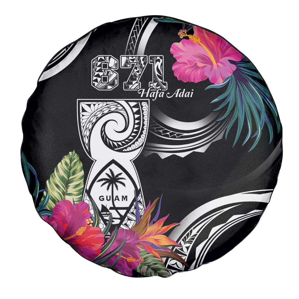 Hafa Adai Guam Spare Tire Cover Polynesian Tattoo Tropical Flowers