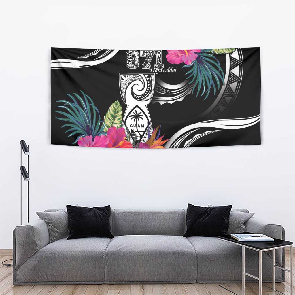 Hafa Adai Guam Tapestry Polynesian Tattoo Tropical Flowers