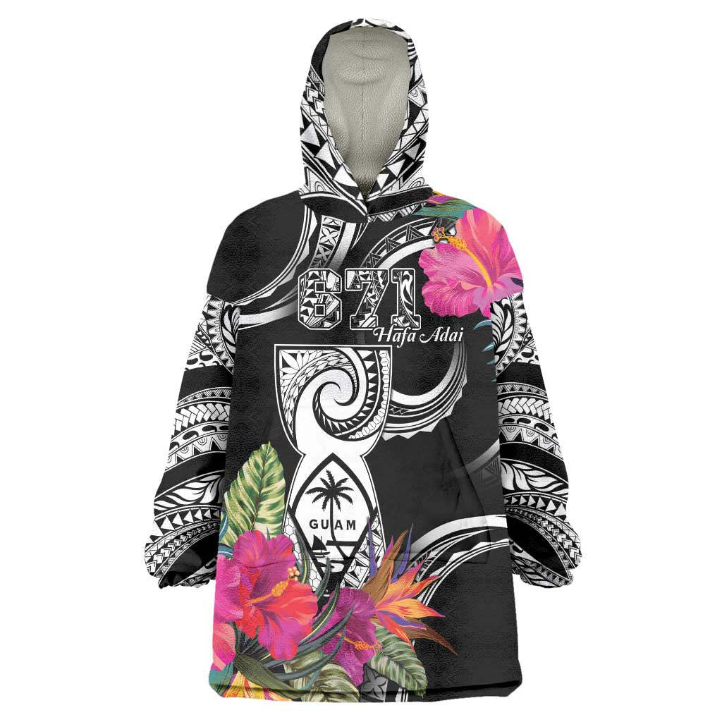 Hafa Adai Guam Wearable Blanket Hoodie Polynesian Tattoo Tropical Flowers