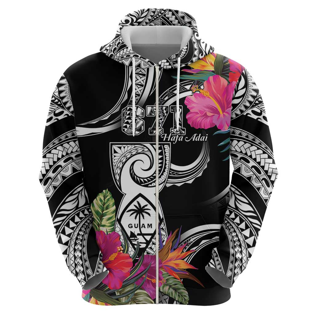 Hafa Adai Guam Zip Hoodie Polynesian Tattoo Tropical Flowers