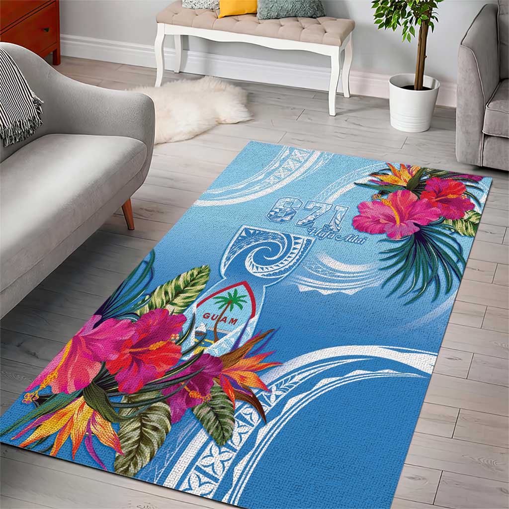 Hafa Adai Guam Area Rug Tropical Flowers Blue Gradient