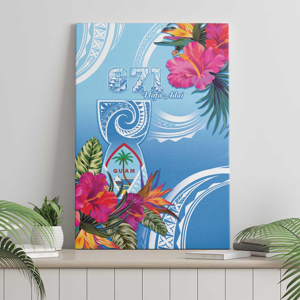 Hafa Adai Guam Canvas Wall Art Tropical Flowers Blue Gradient