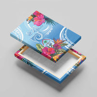 Hafa Adai Guam Canvas Wall Art Tropical Flowers Blue Gradient