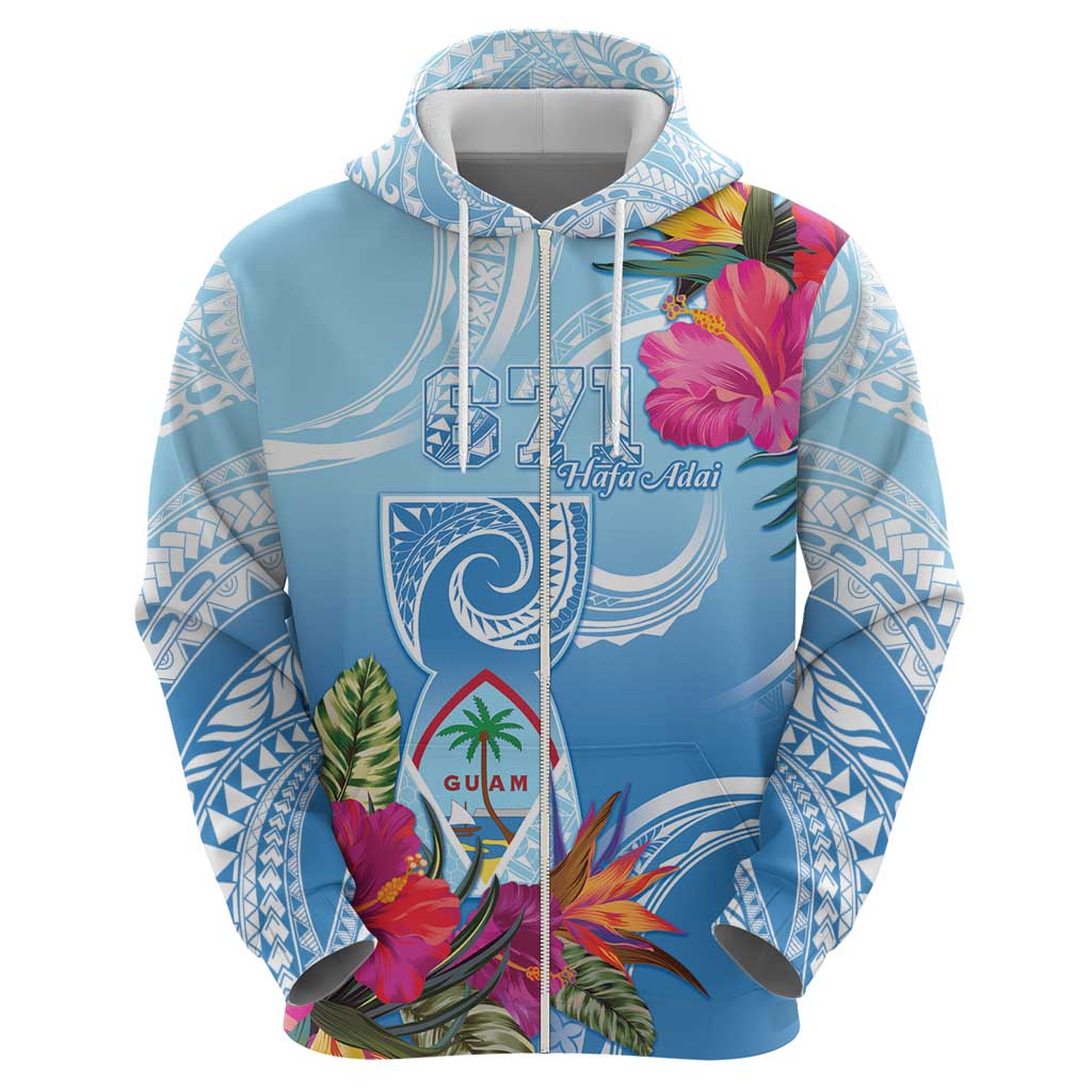 Hafa Adai Guam Hoodie Tropical Flowers Blue Gradient