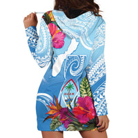 Hafa Adai Guam Hoodie Dress Tropical Flowers Blue Gradient