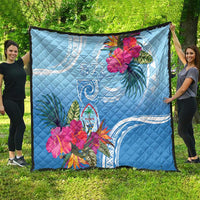 Hafa Adai Guam Quilt Tropical Flowers Blue Gradient