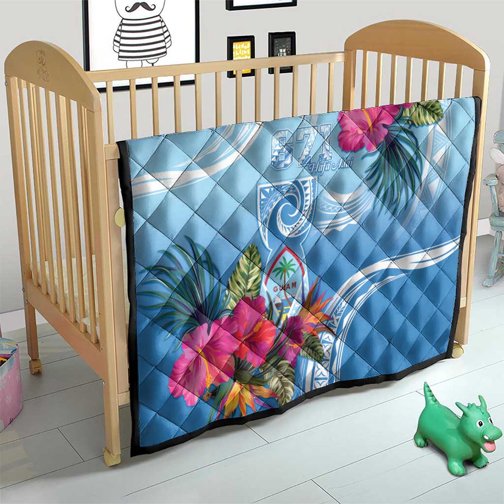 Hafa Adai Guam Quilt Tropical Flowers Blue Gradient