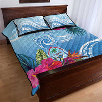 Hafa Adai Guam Quilt Bed Set Tropical Flowers Blue Gradient