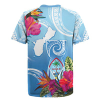 Hafa Adai Guam Rugby Jersey Tropical Flowers Blue Gradient