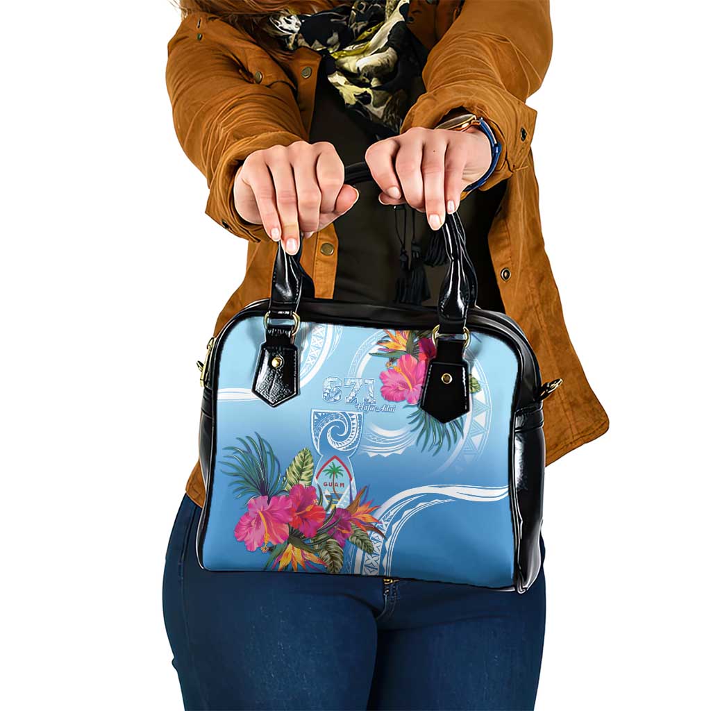 Hafa Adai Guam Shoulder Handbag Tropical Flowers Blue Gradient