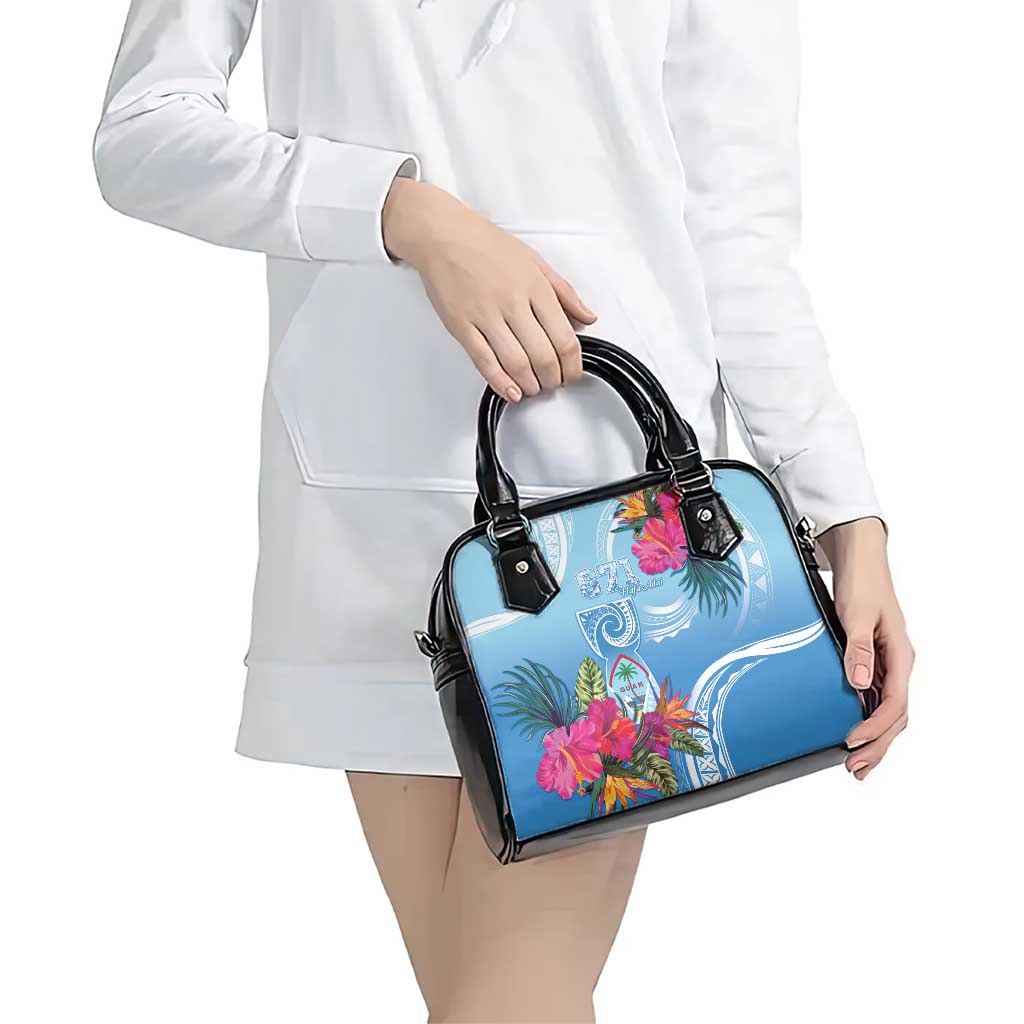 Hafa Adai Guam Shoulder Handbag Tropical Flowers Blue Gradient