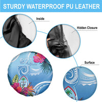 Hafa Adai Guam Spare Tire Cover Tropical Flowers Blue Gradient