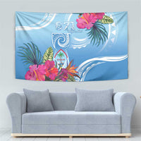 Hafa Adai Guam Tapestry Tropical Flowers Blue Gradient