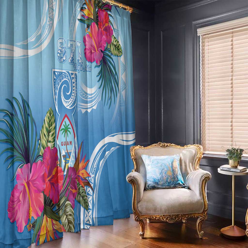 Hafa Adai Guam Window Curtain Tropical Flowers Blue Gradient