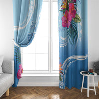 Hafa Adai Guam Window Curtain Tropical Flowers Blue Gradient