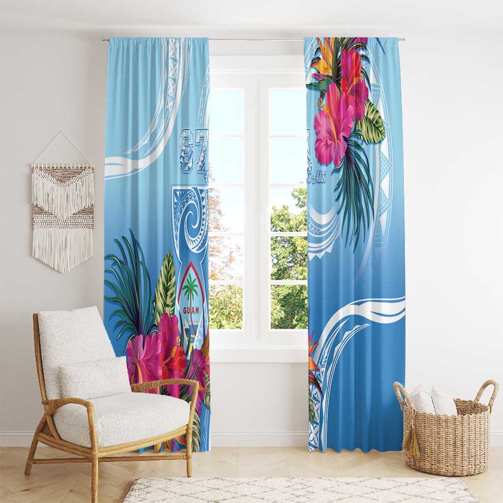 Hafa Adai Guam Window Curtain Tropical Flowers Blue Gradient