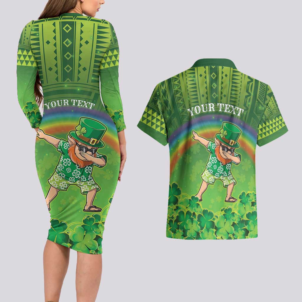 Personalised Hawaii Saint Patrick's Day Couples Matching Long Sleeve Bodycon Dress and Hawaiian Shirt Let's Get Fit Shaced