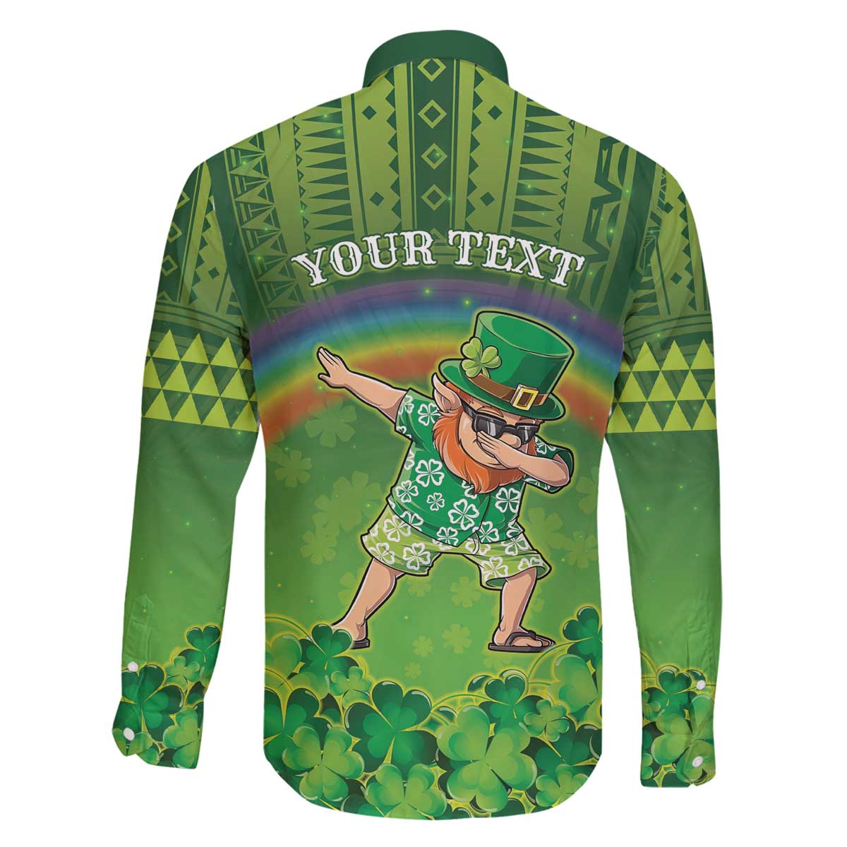Personalised Hawaii Saint Patrick's Day Family Matching Off The Shoulder Long Sleeve Dress and Hawaiian Shirt Let's Get Fit Shaced