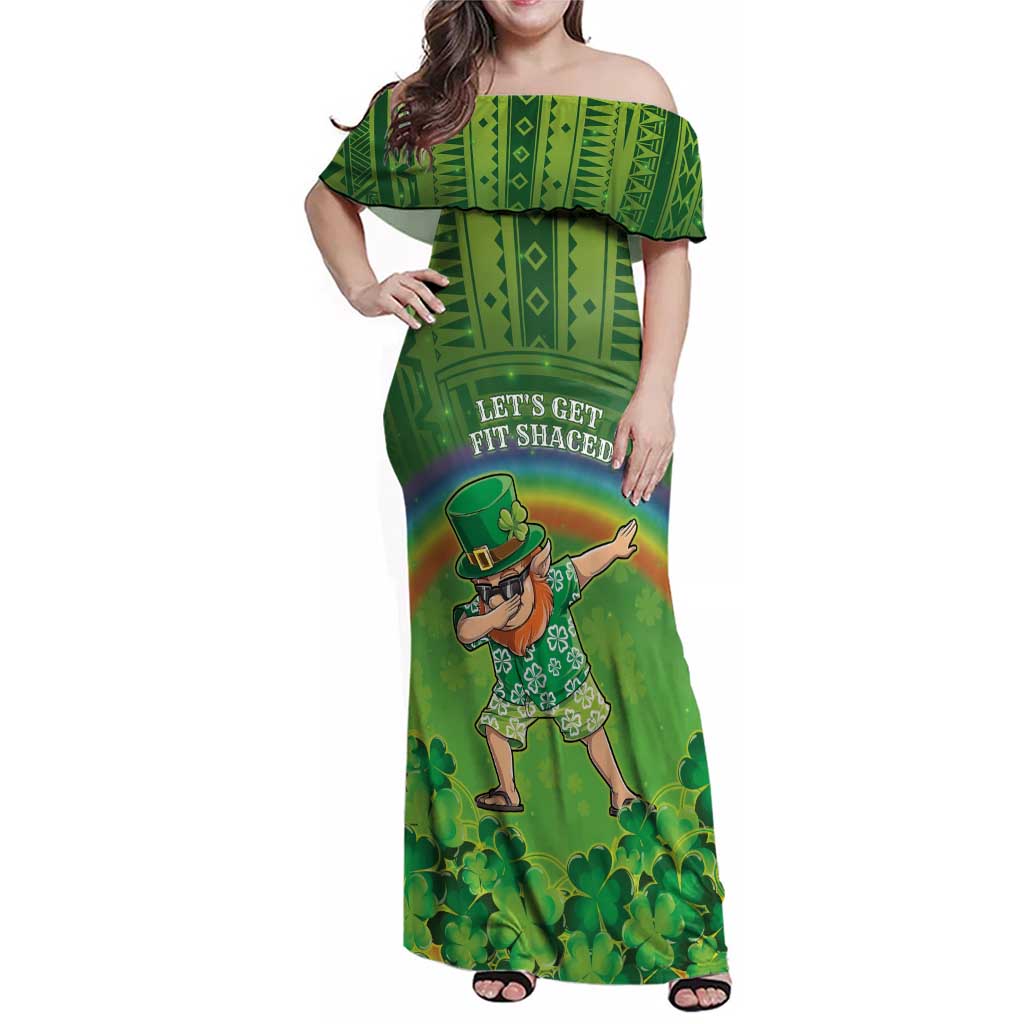 Personalised Hawaii Saint Patrick's Day Family Matching Off Shoulder Maxi Dress and Hawaiian Shirt Let's Get Fit Shaced