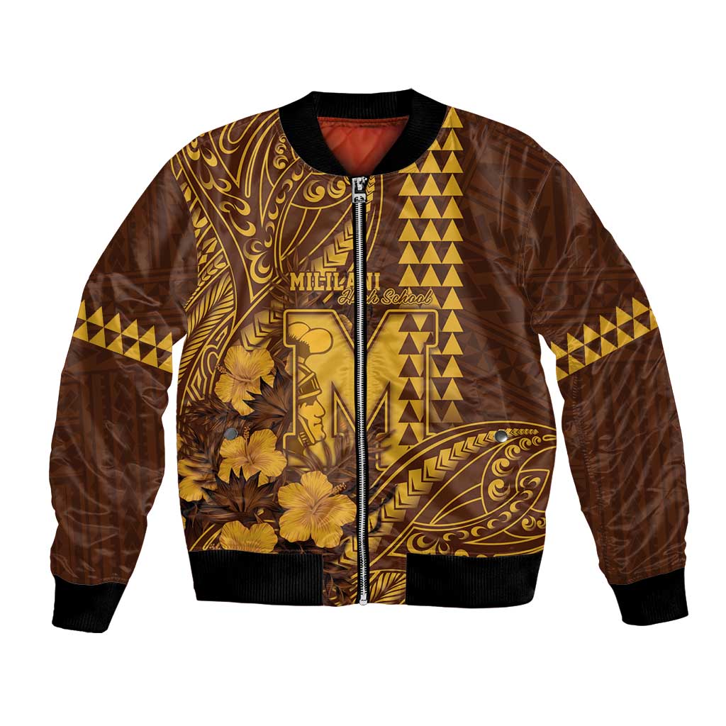 Personalised Hawaii Mililani High School Bomber Jacket Tribal Tattoo With Hibiscus Flowers