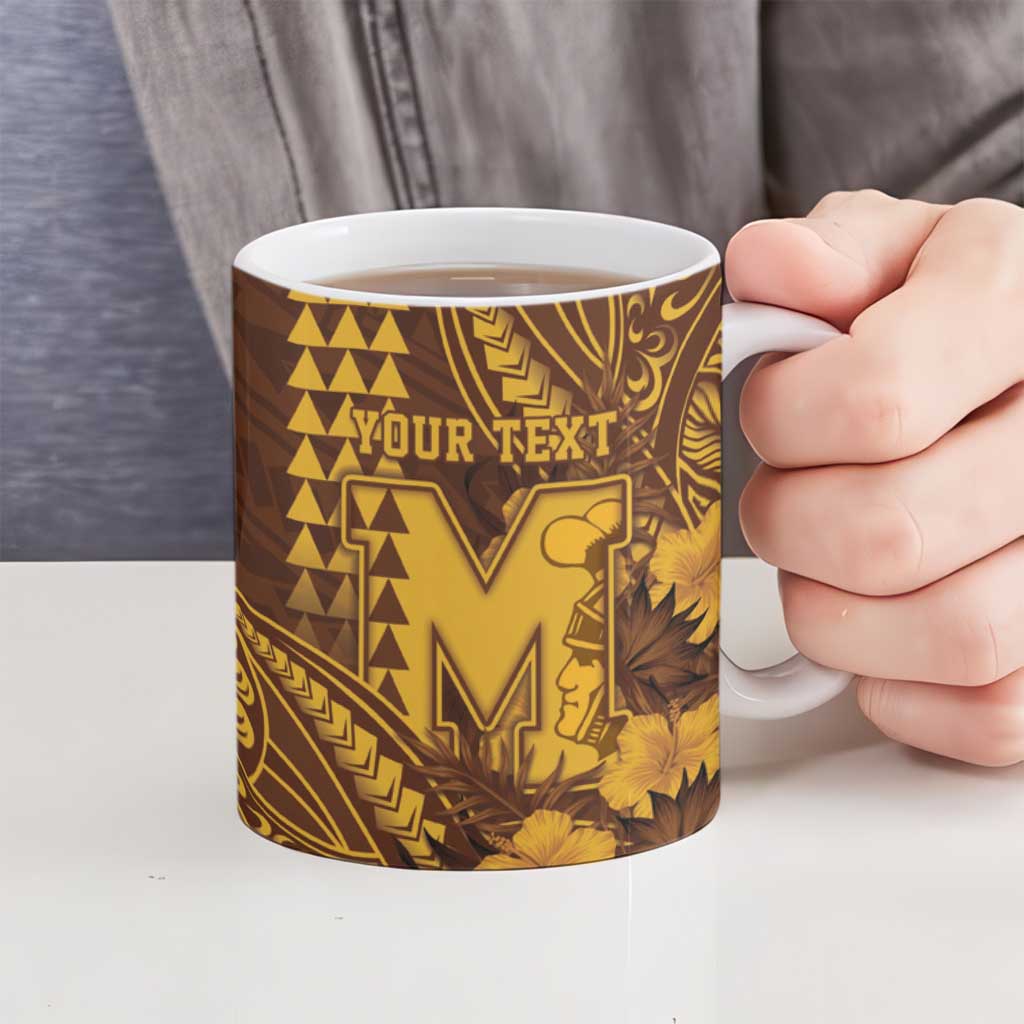 Personalised Hawaii Mililani High School Ceramic Mug Tribal Tattoo With Hibiscus Flowers