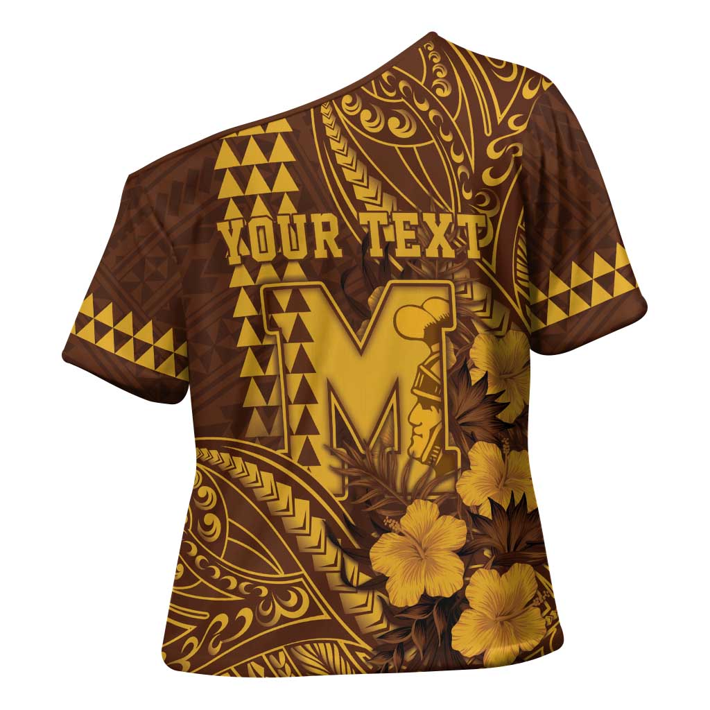 Personalised Hawaii Mililani High School Cross Shoulder Shirt Tribal Tattoo With Hibiscus Flowers LT05 - Polynesian Pride