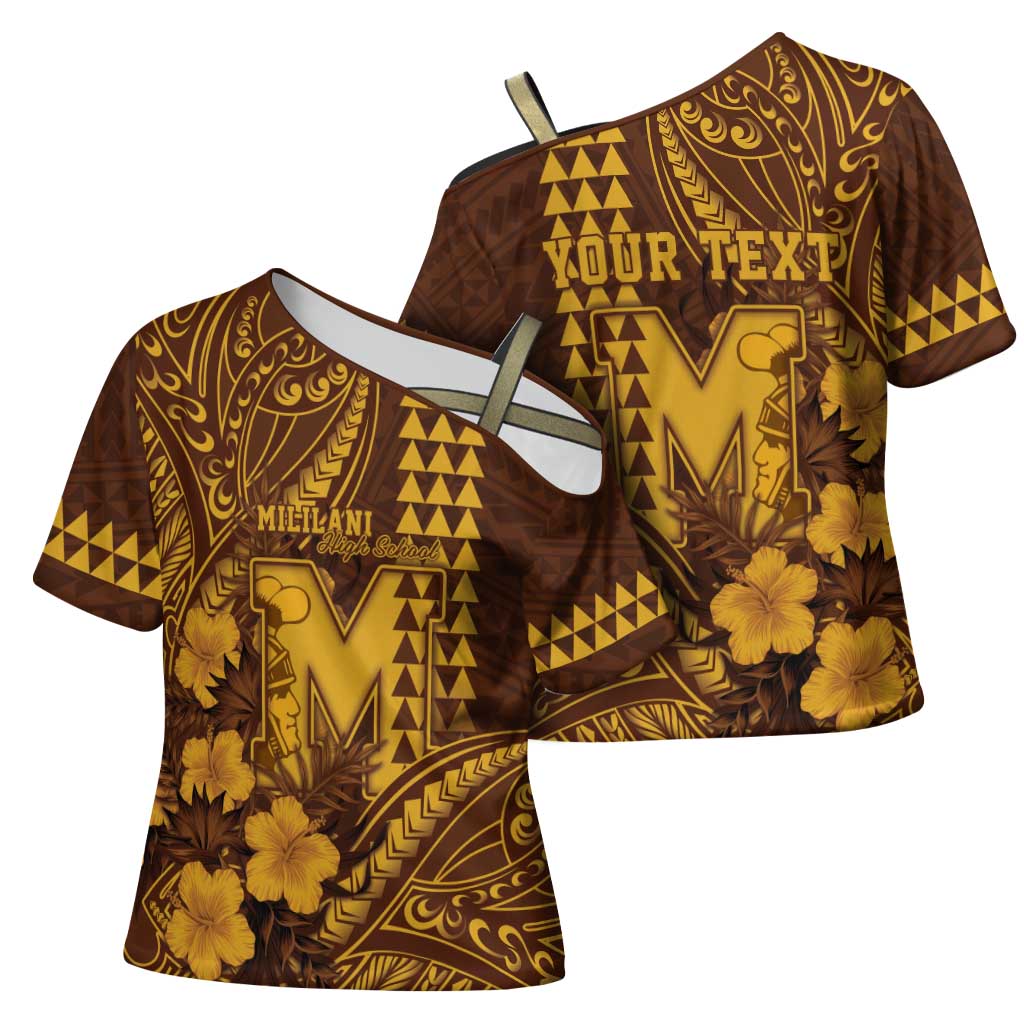 Personalised Hawaii Mililani High School Cross Shoulder Shirt Tribal Tattoo With Hibiscus Flowers LT05 - Polynesian Pride