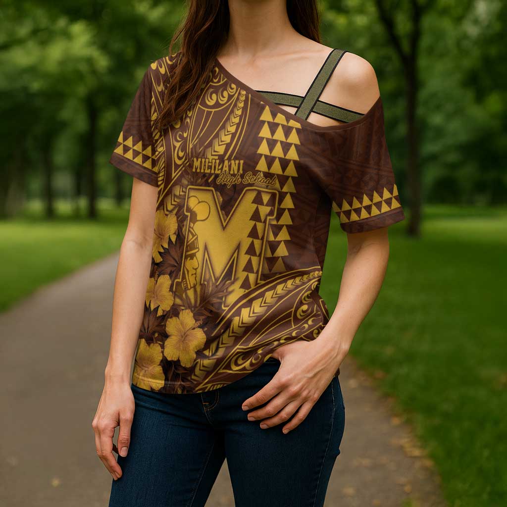 Personalised Hawaii Mililani High School Cross Shoulder Shirt Tribal Tattoo With Hibiscus Flowers LT05 - Polynesian Pride
