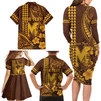 Personalised Hawaii Mililani High School Family Matching Long Sleeve Bodycon Dress and Hawaiian Shirt Tribal Tattoo With Hibiscus Flowers