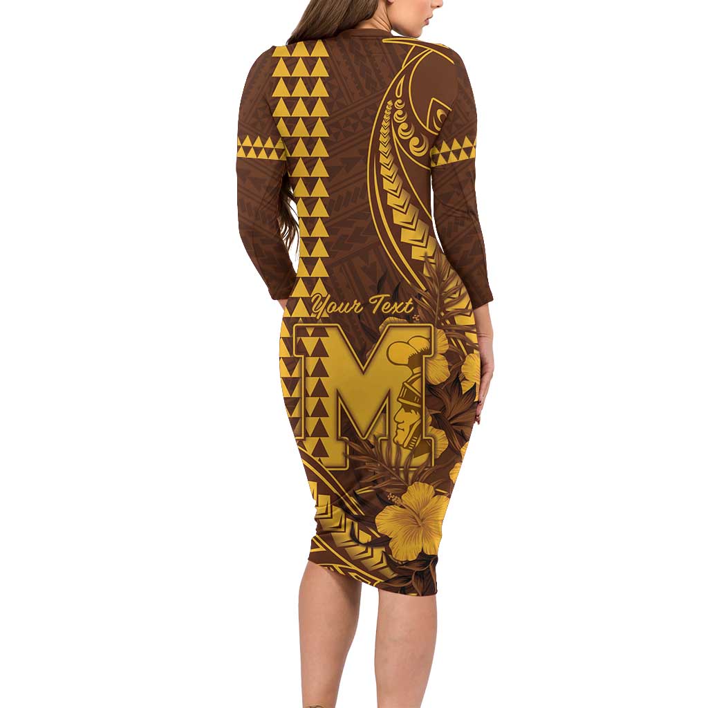 Personalised Hawaii Mililani High School Family Matching Long Sleeve Bodycon Dress and Hawaiian Shirt Tribal Tattoo With Hibiscus Flowers
