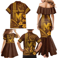 Personalised Hawaii Mililani High School Family Matching Mermaid Dress and Hawaiian Shirt Tribal Tattoo With Hibiscus Flowers