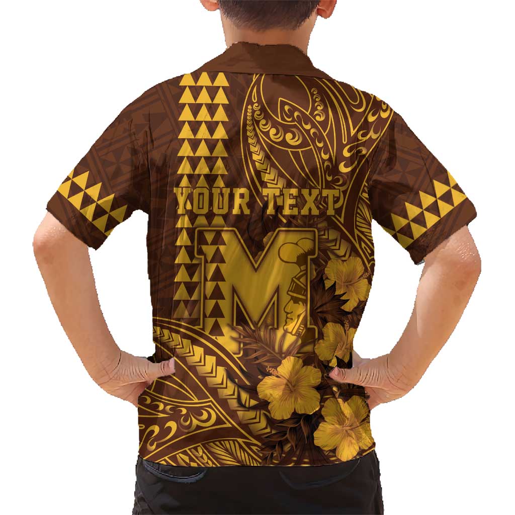 Personalised Hawaii Mililani High School Family Matching Off The Shoulder Long Sleeve Dress and Hawaiian Shirt Tribal Tattoo With Hibiscus Flowers LT05 - Polynesian Pride