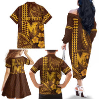Personalised Hawaii Mililani High School Family Matching Off The Shoulder Long Sleeve Dress and Hawaiian Shirt Tribal Tattoo With Hibiscus Flowers LT05 - Polynesian Pride