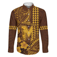 Personalised Hawaii Mililani High School Family Matching Off The Shoulder Long Sleeve Dress and Hawaiian Shirt Tribal Tattoo With Hibiscus Flowers LT05 Dad's Shirt - Long Sleeve Brown - Polynesian Pride