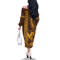 Personalised Hawaii Mililani High School Family Matching Off The Shoulder Long Sleeve Dress and Hawaiian Shirt Tribal Tattoo With Hibiscus Flowers LT05 - Polynesian Pride