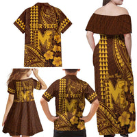 Personalised Hawaii Mililani High School Family Matching Off Shoulder Maxi Dress and Hawaiian Shirt Tribal Tattoo With Hibiscus Flowers