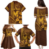 Personalised Hawaii Mililani High School Family Matching Puletasi and Hawaiian Shirt Tribal Tattoo With Hibiscus Flowers