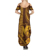 Personalised Hawaii Mililani High School Family Matching Summer Maxi Dress and Hawaiian Shirt Tribal Tattoo With Hibiscus Flowers