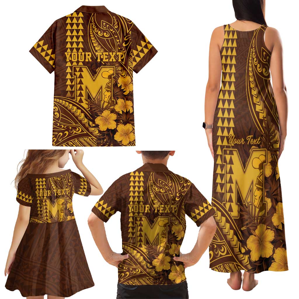 Personalised Hawaii Mililani High School Family Matching Tank Maxi Dress and Hawaiian Shirt Tribal Tattoo With Hibiscus Flowers