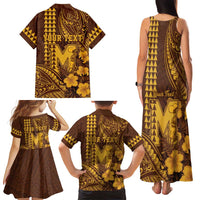 Personalised Hawaii Mililani High School Family Matching Tank Maxi Dress and Hawaiian Shirt Tribal Tattoo With Hibiscus Flowers