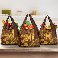Hawaii Mililani High School Grocery Bag Tribal Tattoo With Hibiscus Flowers