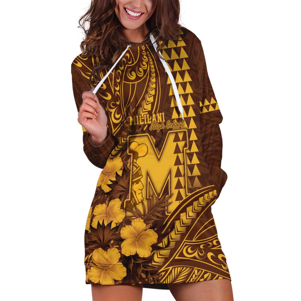 Personalised Hawaii Mililani High School Hoodie Dress Tribal Tattoo With Hibiscus Flowers