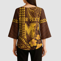 Personalised Hawaii Mililani High School Kimono Sleeve Blouse Tribal Tattoo With Hibiscus Flowers