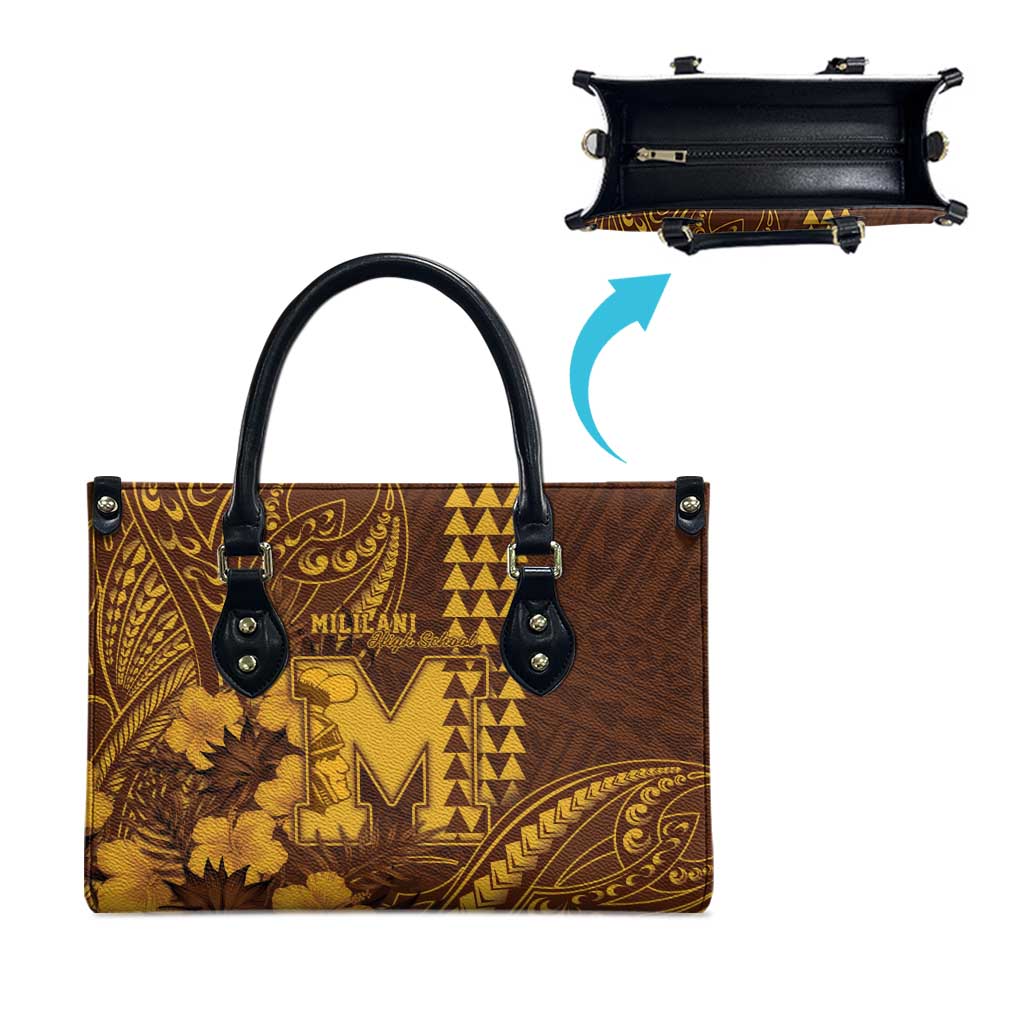 Hawaii Mililani High School Leather Bag Tribal Tattoo With Hibiscus Flowers